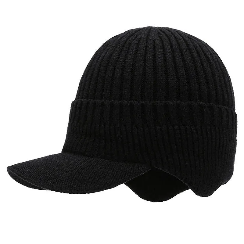 Hats Men's Autumn and Winter Woolen Hats Plush Thickened Knit Hats Korean Fashion Earmuffs Headcap Cold proof Warm Cap