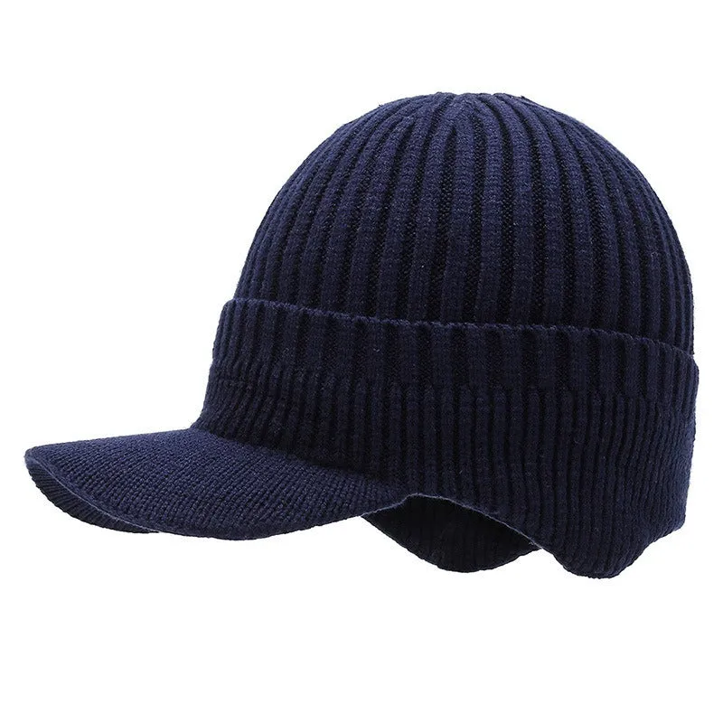 Hats Men's Autumn and Winter Woolen Hats Plush Thickened Knit Hats Korean Fashion Earmuffs Headcap Cold proof Warm Cap