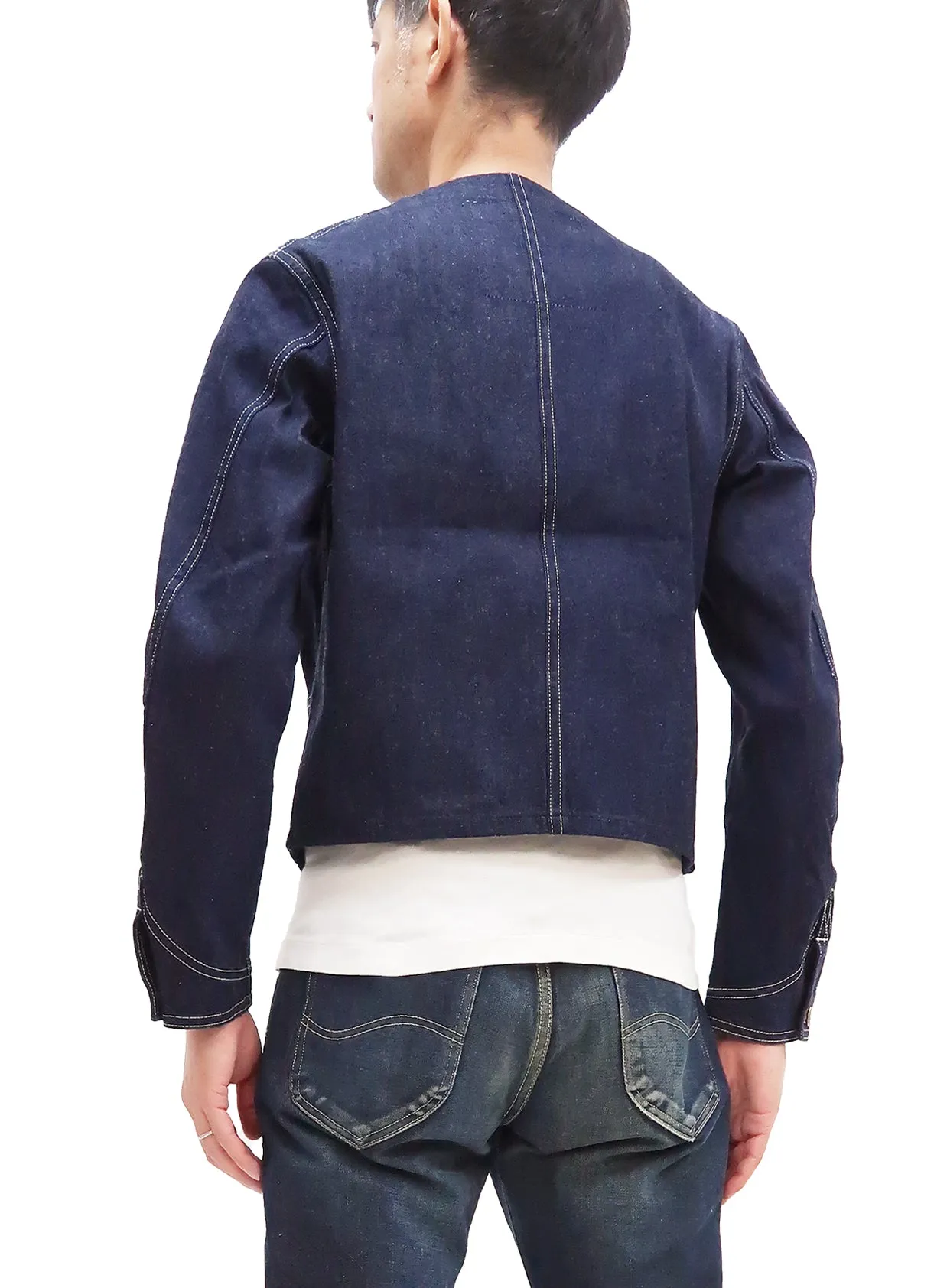Headlight Jacket Men's Collarless Denim Engineer Jacket No Collar Work Coat HD15236 One-washed Indigo Denim