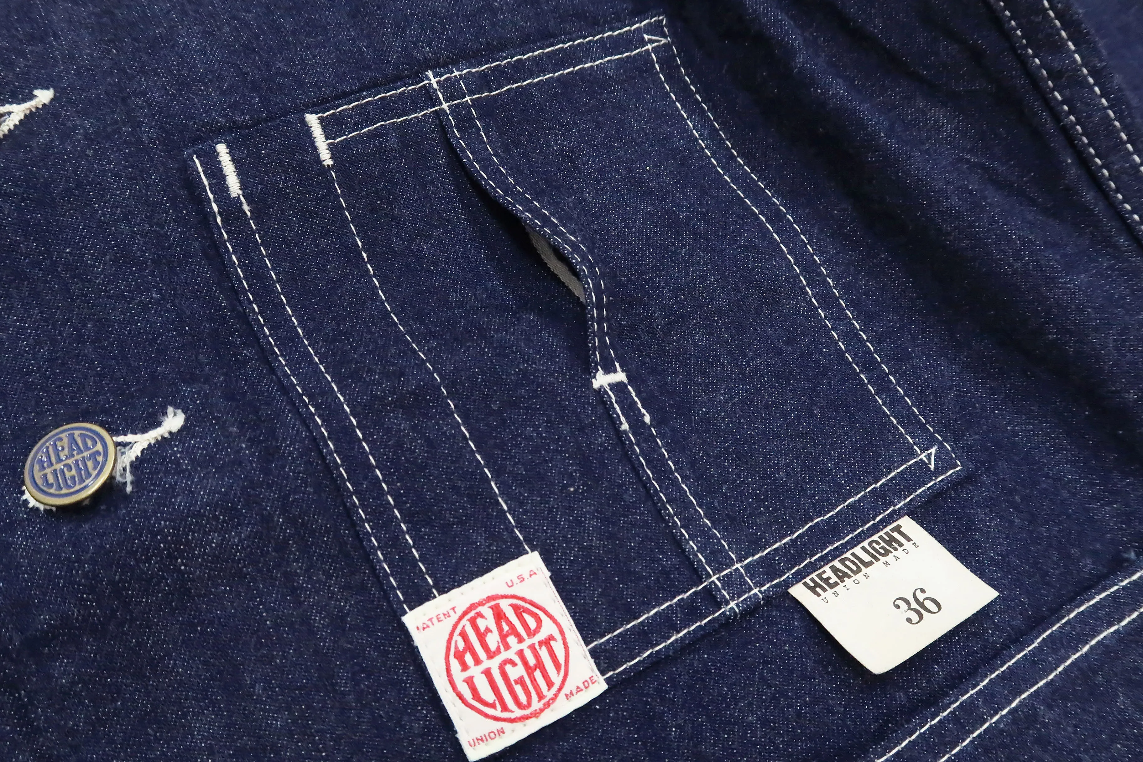 Headlight Jacket Men's Collarless Denim Engineer Jacket No Collar Work Coat HD15236 One-washed Indigo Denim