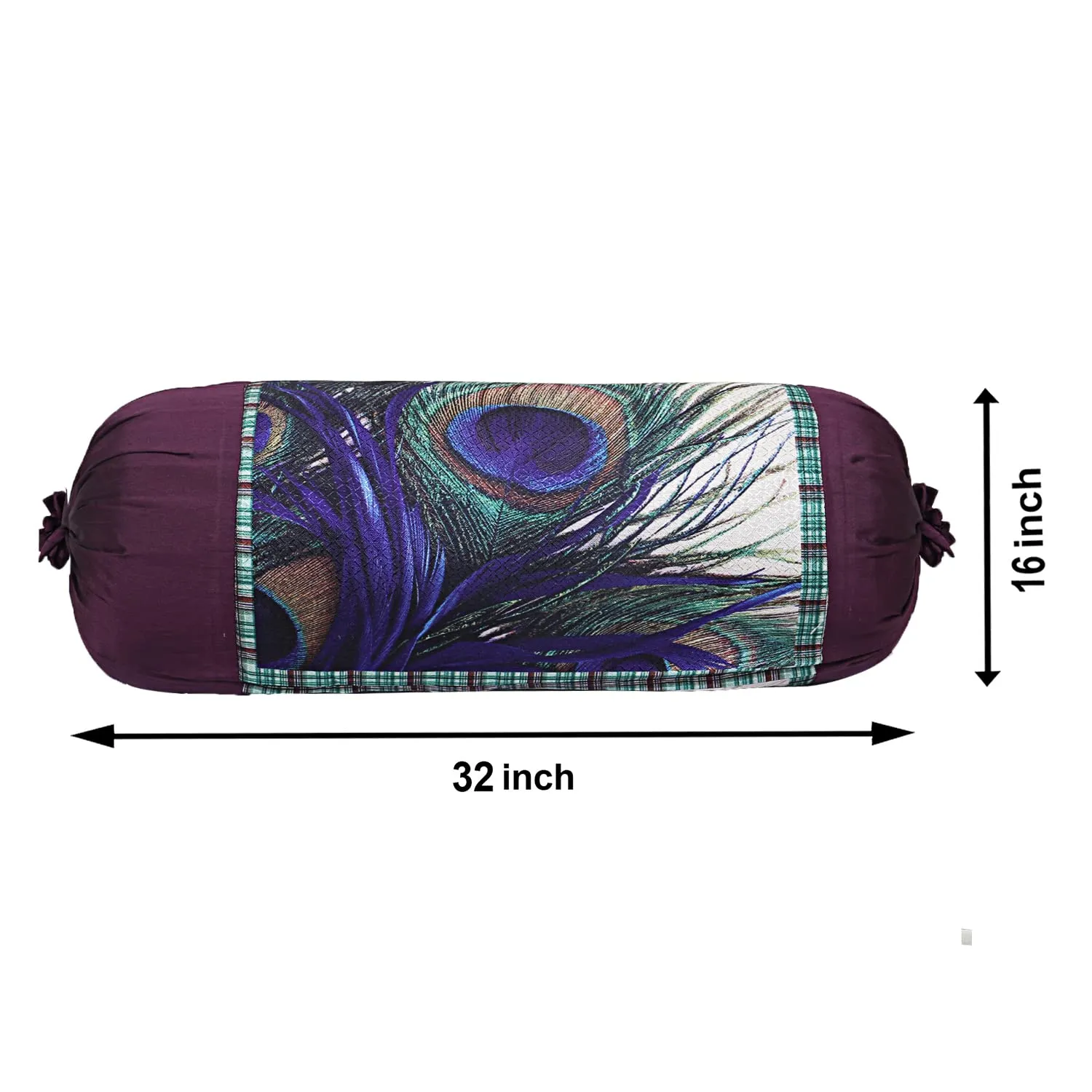 Heart Home Bolster Cover|Polyester Bolster Cover Set|Diwan Round Bolster Pillow Covers|Luxurious Peacock Feather Print Roll Masand Cover|Pack of 6 (Cream)