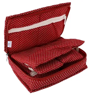 Heart Home Dot Printed Portable Jewellery Organizer With 4 Tranasparent Pockets (Maroon)-HS_38_HEARTH21230, Pack of 1