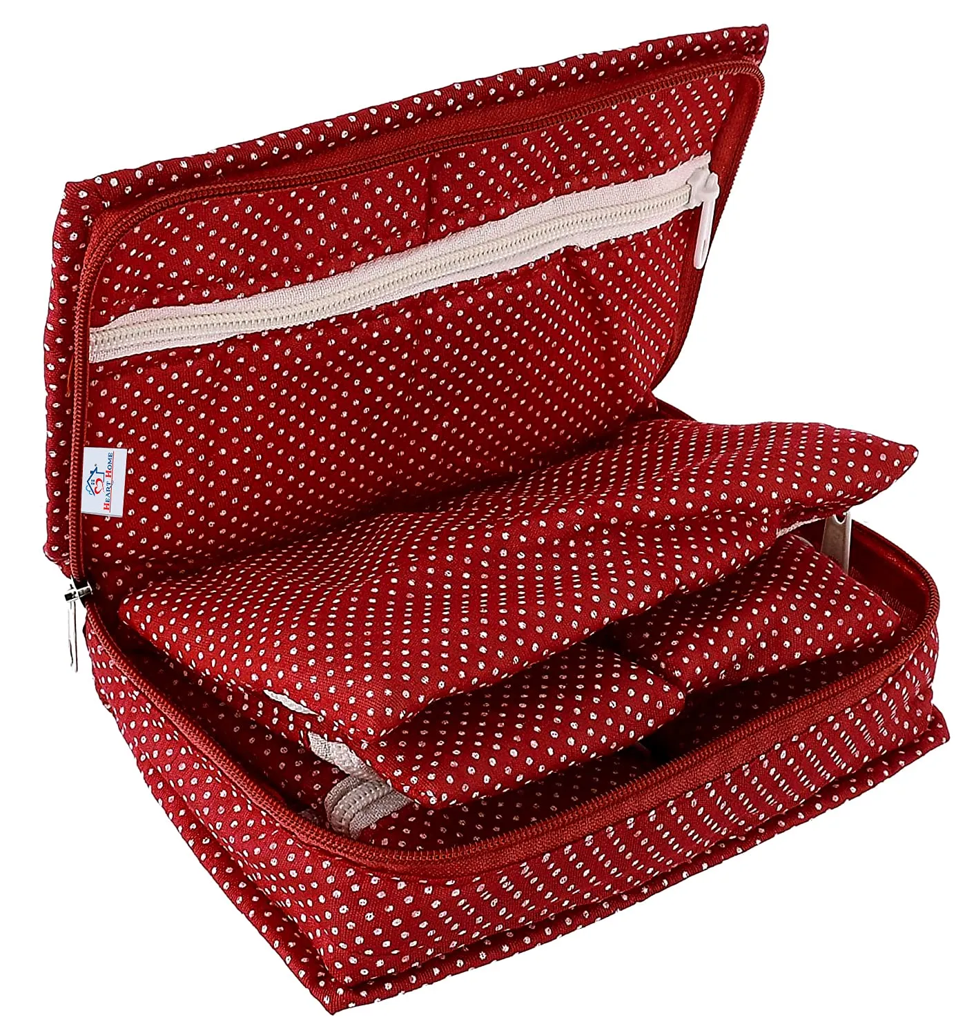 Heart Home Dot Printed Portable Jewellery Organizer With 4 Tranasparent Pockets (Maroon)-HS_38_HEARTH21230, Pack of 1