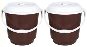 Heart Home Unbreakable Virgin Plastic Bucket with Lid For Home/Kitchen/Office, 18Ltr.- Pack of 2 (Brown)-47HH01168