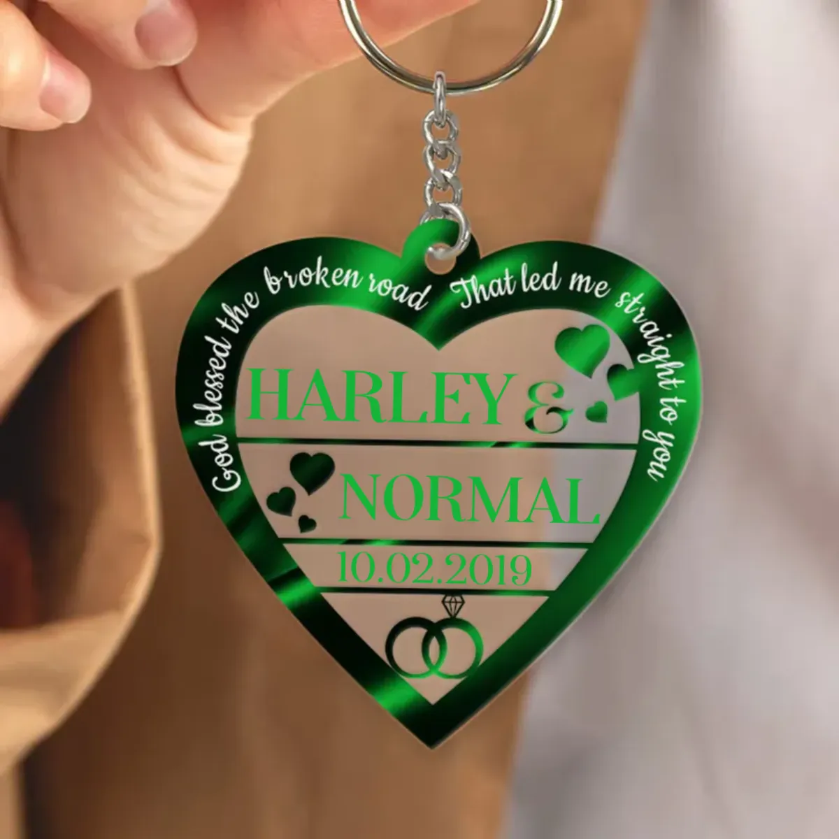 Hearts Love Ring God Blessed Personalized Couple Acrylic Keychain