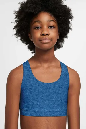 Heather Cobalt Blue Stella Seamless UV 50  Sports Bra Crop Top - Kids
