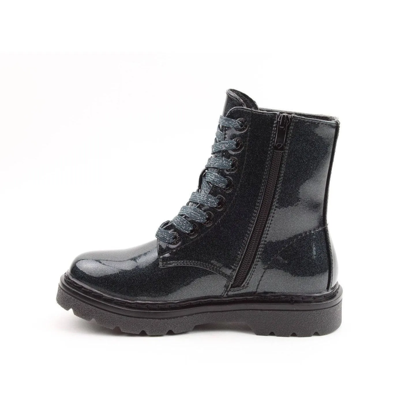 Heavenly Feet Justina 2 Glitter Ladies Black Glitter Vegan Zip & Lace Ankle Boots