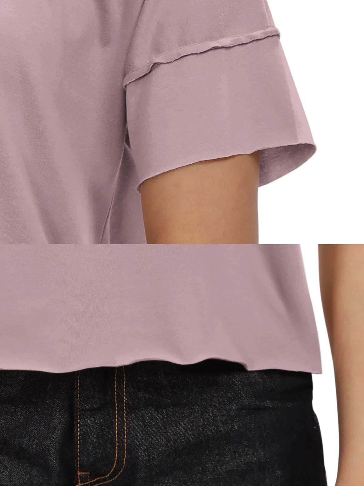 HELLCAT Mauve Printed Regular Fit Raw Edge Crew Neck Crop T-Shirt for Women