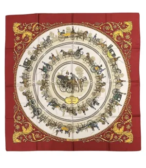 Hermes La Promenade de Longchamps Scarf in red c.1960s