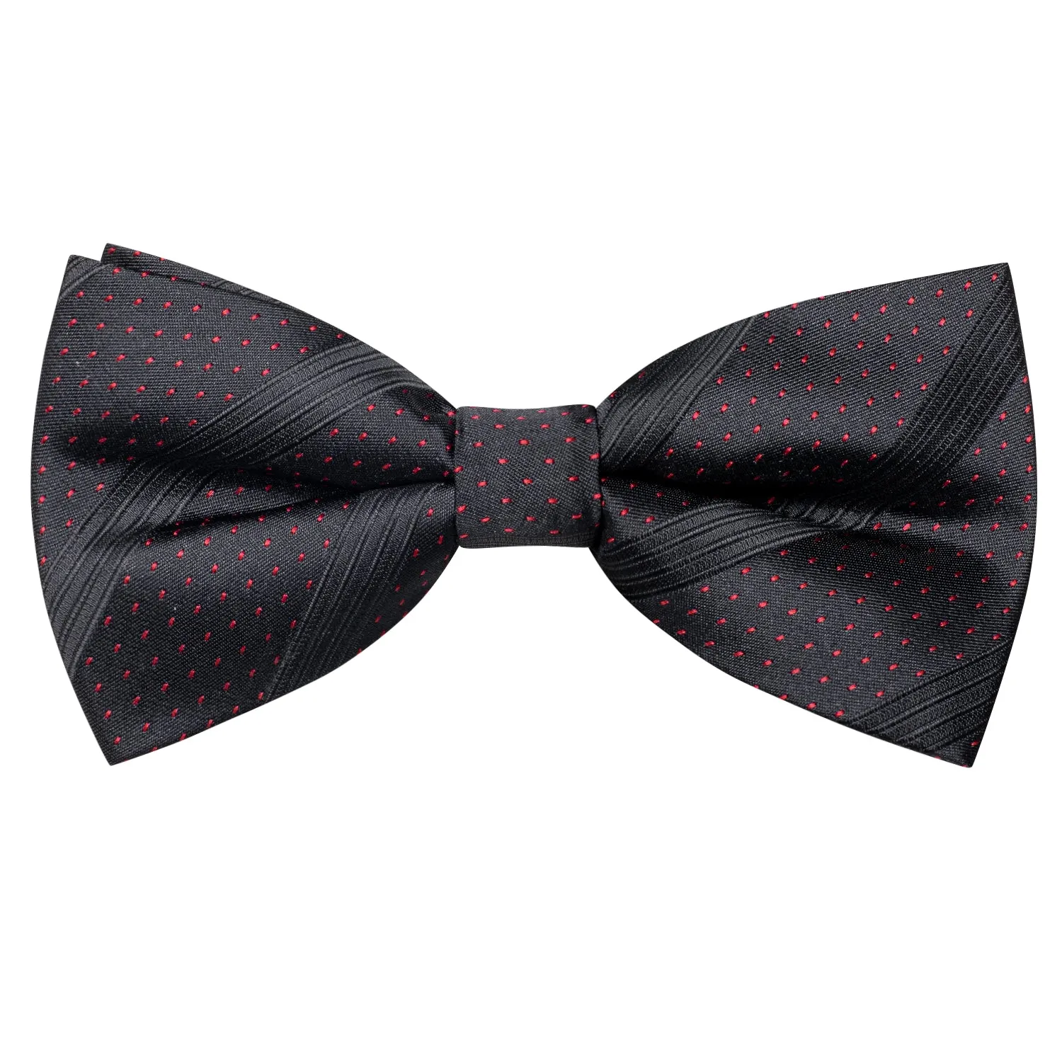 Hi-Tie Black Strip with Red Dot Silk Pre-tied Bow Tie Hanky Cufflinks Set