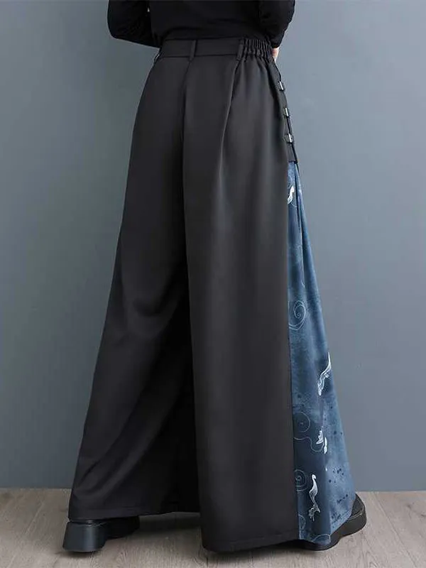 High Waisted Loose Buttoned Elasticity Pleated Pockets Split-Joint Pants Trousers