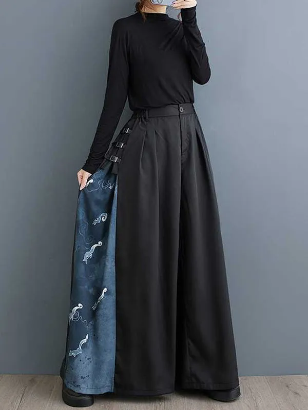 High Waisted Loose Buttoned Elasticity Pleated Pockets Split-Joint Pants Trousers
