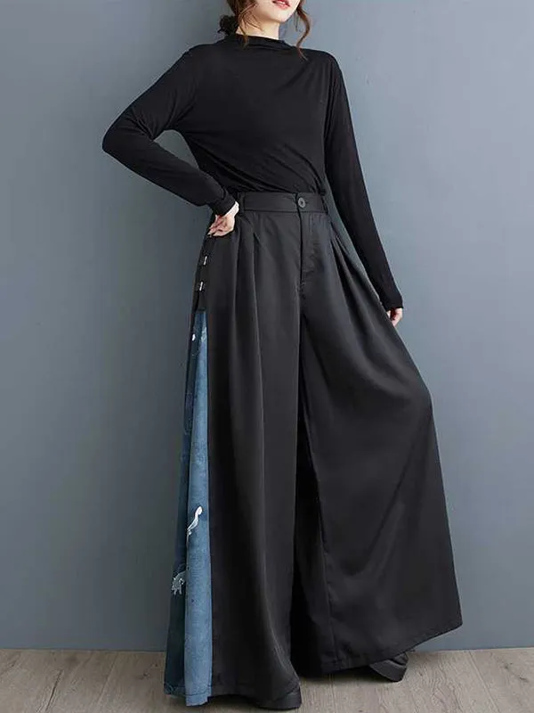 High Waisted Loose Buttoned Elasticity Pleated Pockets Split-Joint Pants Trousers