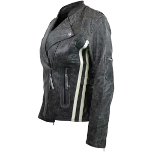 HML635DG Ladies Distressed Gray Jacket with Vertical Stripes