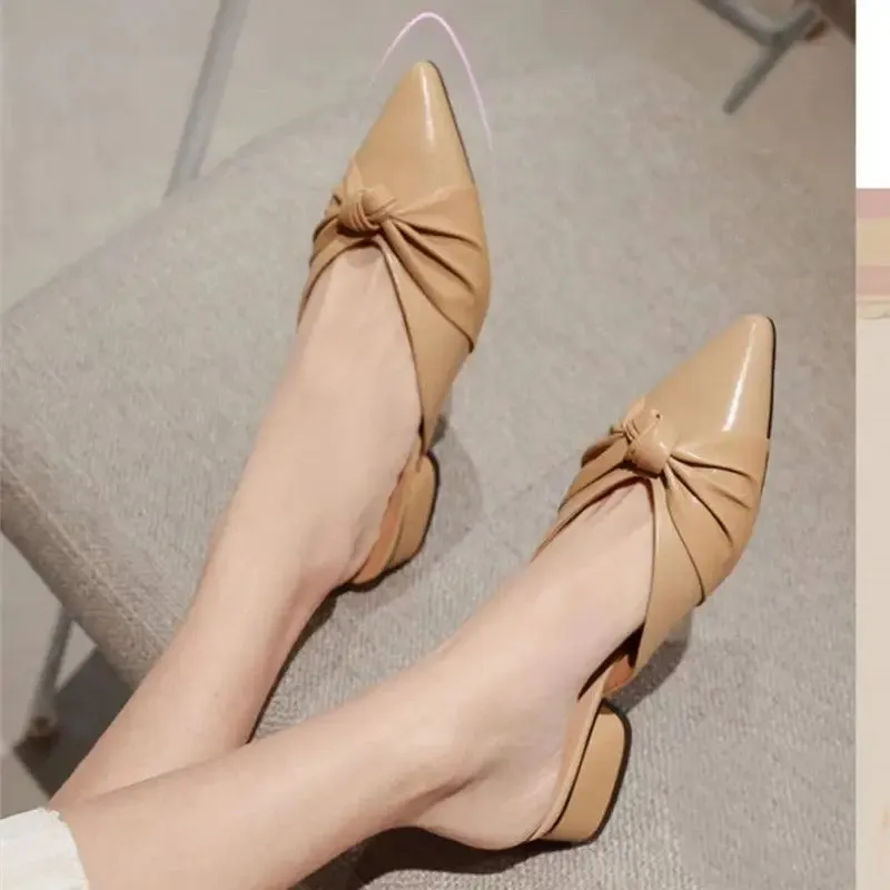 Hnzxzm Shoes for Women Brown Woman Slippers Job Leather Slides Mules Sandals Pointed Toe Summer High Up To 4cm Heel New Style Pvc