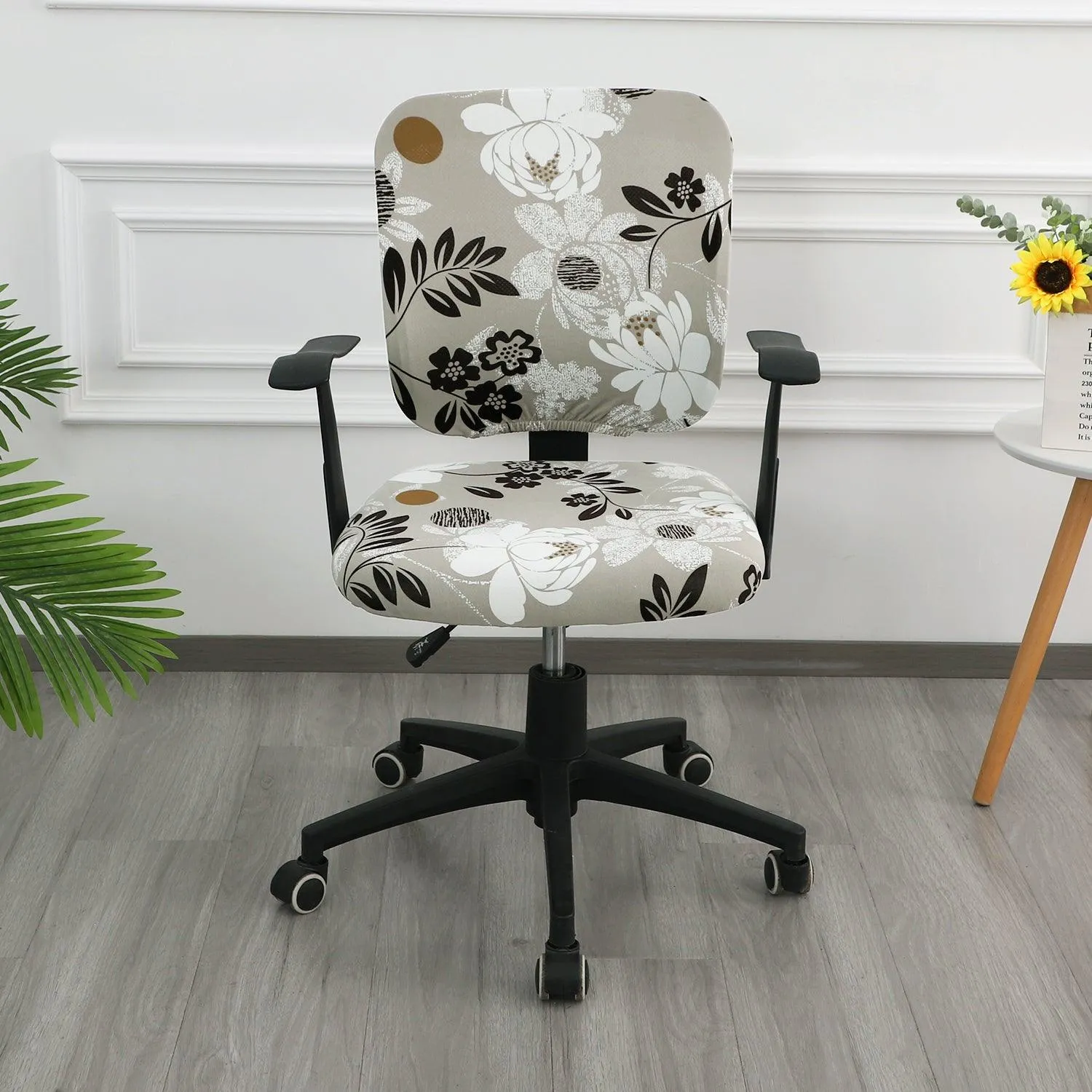 HOKIPO 140gsm Stretchable Office Chair Cover, Feather Brown Floral