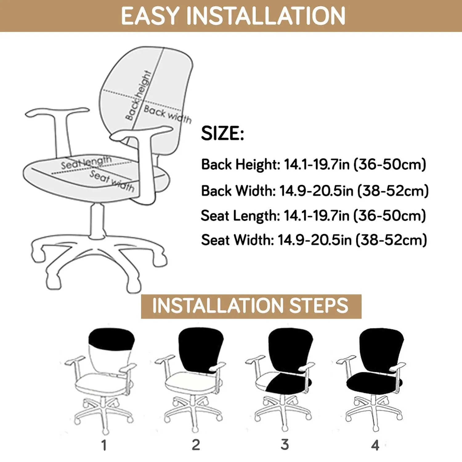 HOKIPO 140gsm Stretchable Office Chair Cover, Feather Brown Floral