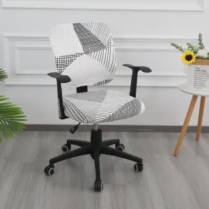 HOKIPO 140gsm Stretchable Office Chair Cover, Snow White Black Geometry
