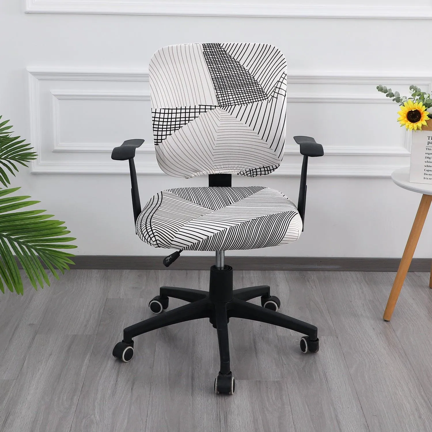 HOKIPO 140gsm Stretchable Office Chair Cover, Snow White Black Geometry