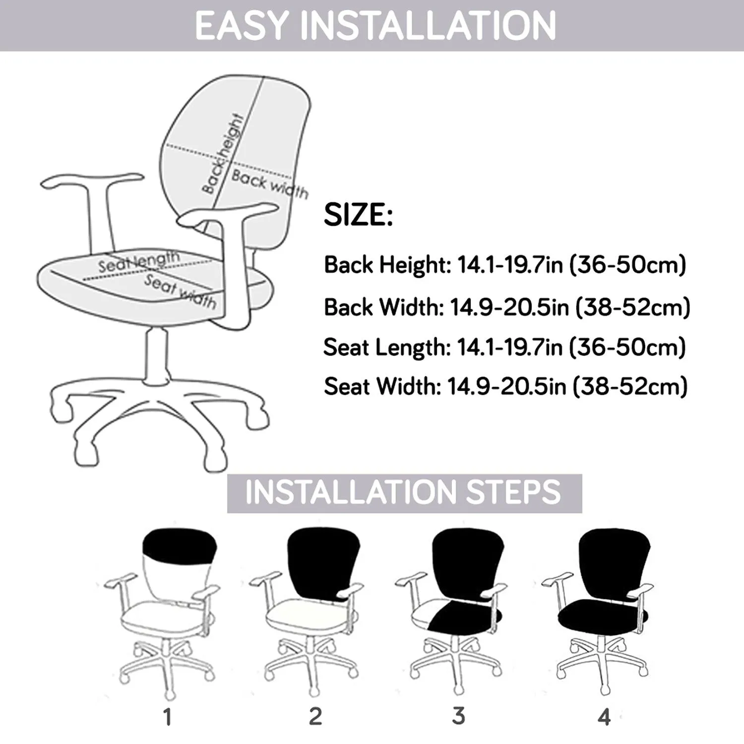 HOKIPO 140gsm Stretchable Office Chair Cover, Snow White Black Geometry