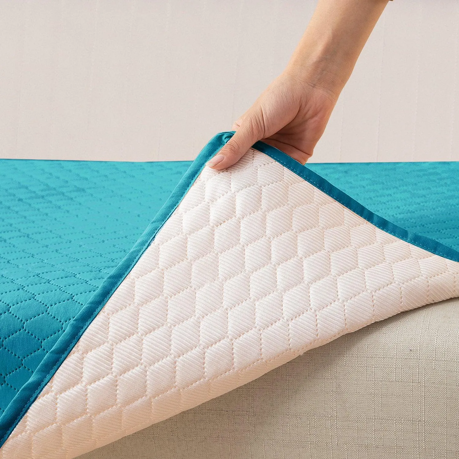 HOKIPO 2 Pcs Quilted Sofa Armrest Cover, Teal