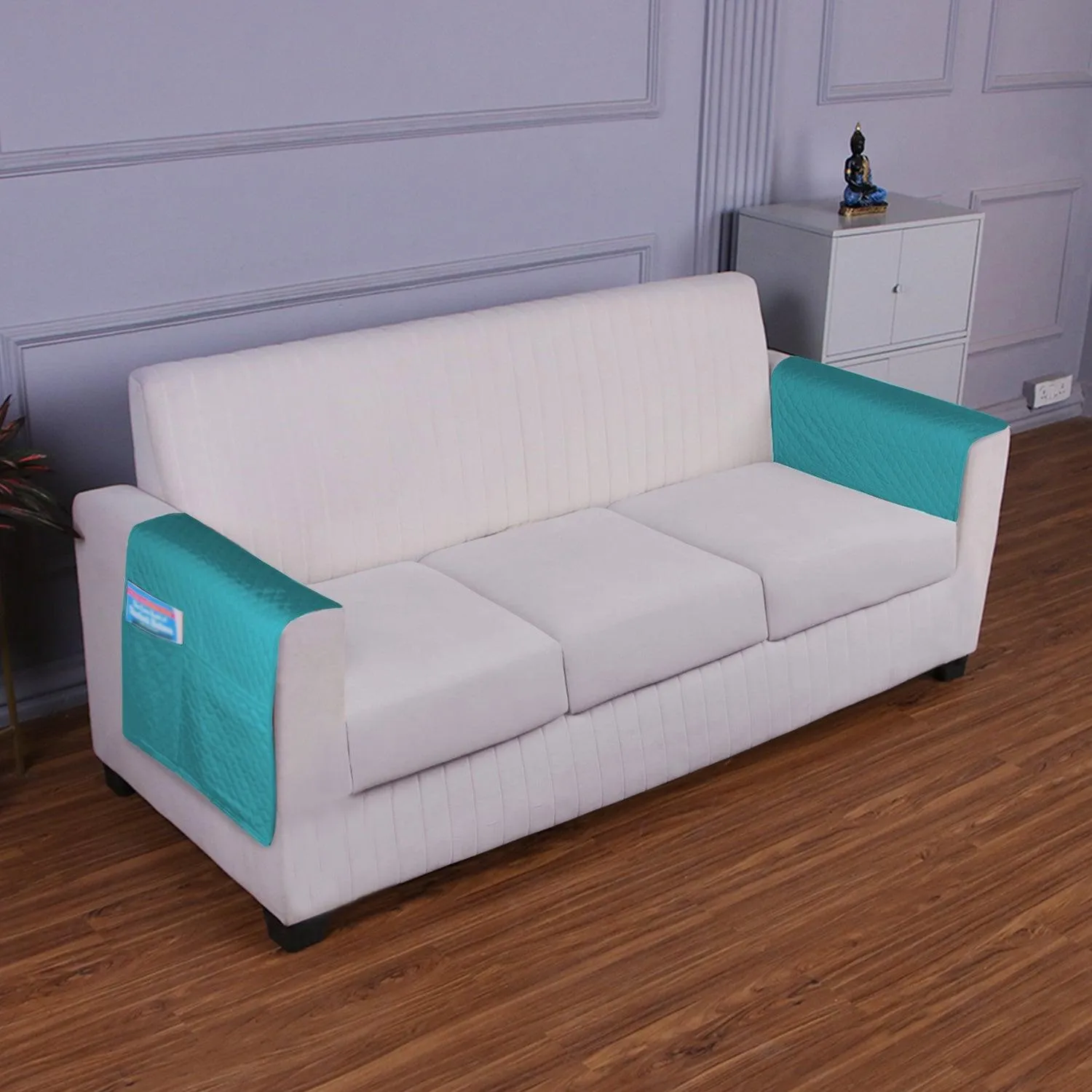 HOKIPO 2 Pcs Quilted Sofa Armrest Cover, Teal