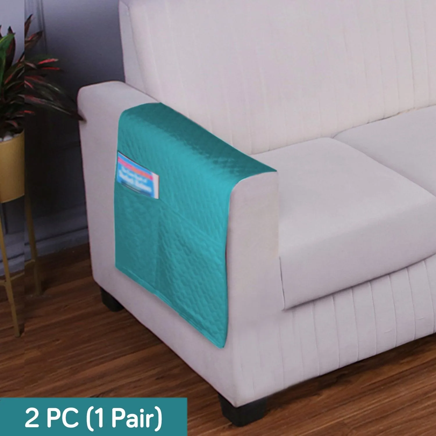 HOKIPO 2 Pcs Quilted Sofa Armrest Cover, Teal