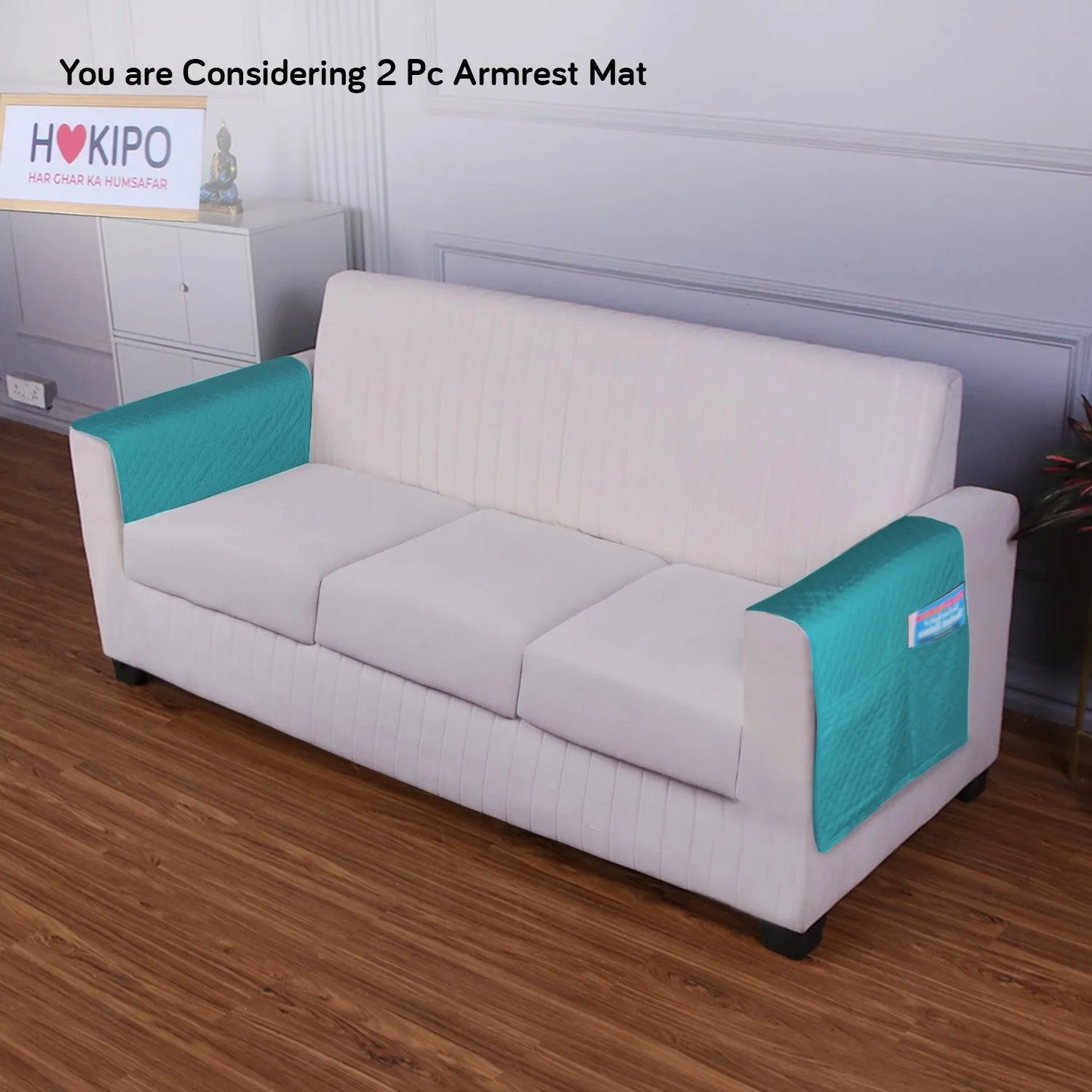 HOKIPO 2 Pcs Quilted Sofa Armrest Cover, Teal