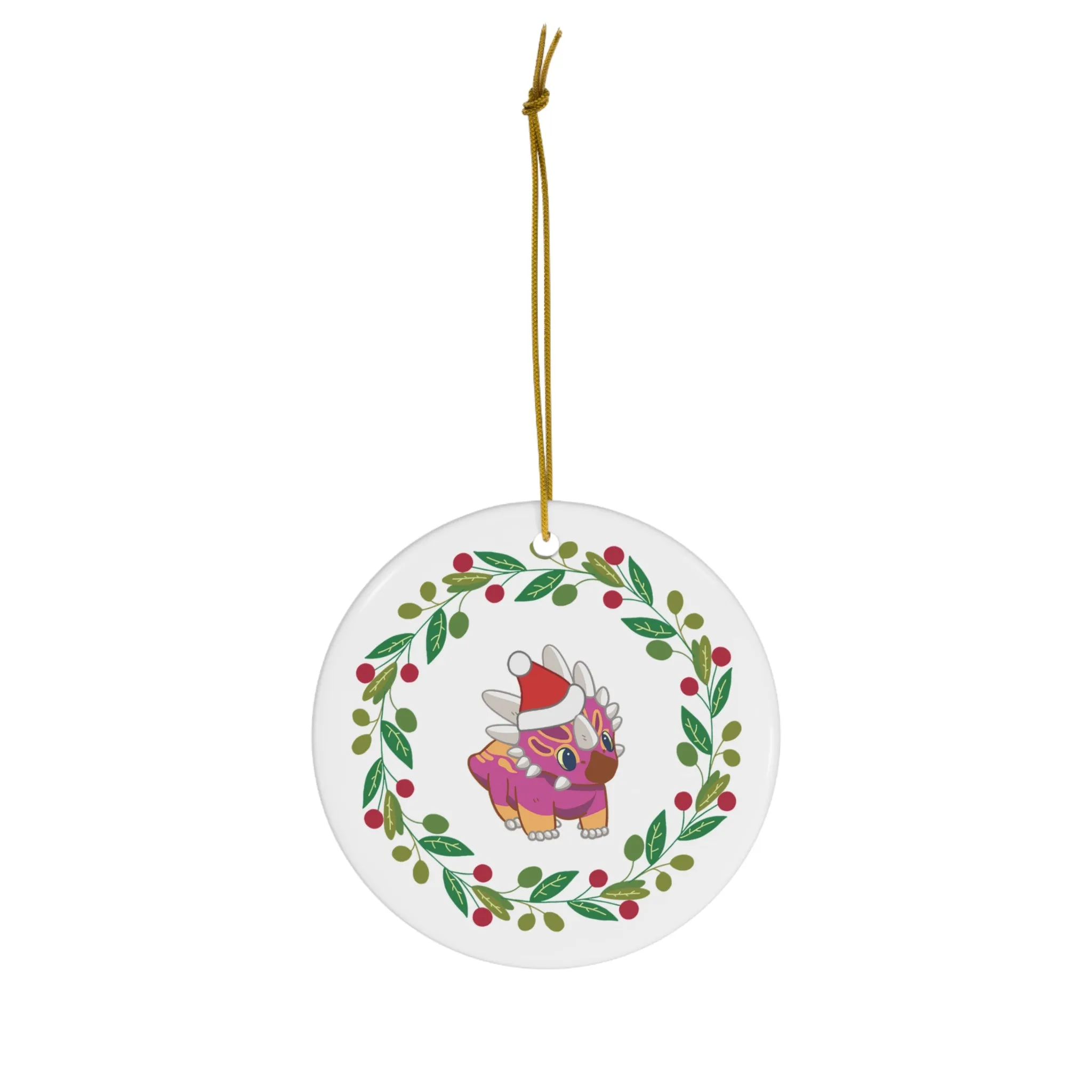 Holiday Lesbian Pride Styracosaurus Ornament - Wreath Edition
