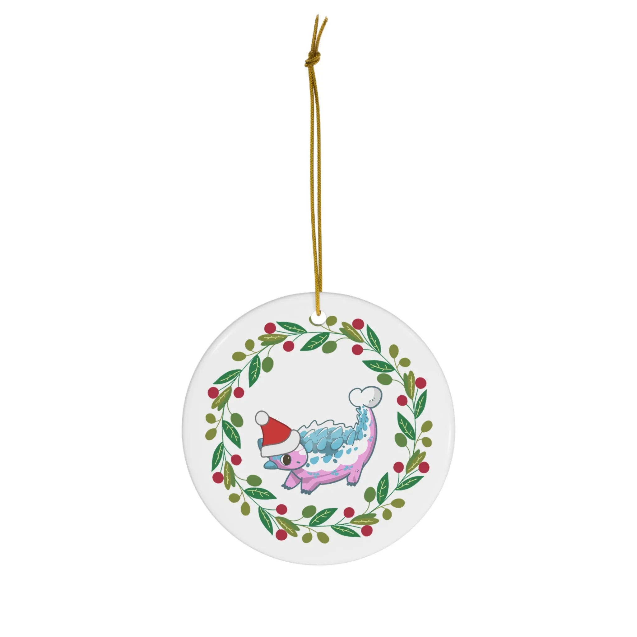 Holiday Trans Pride Ankylosaurus Ceramic Ornament - Wreath Edition