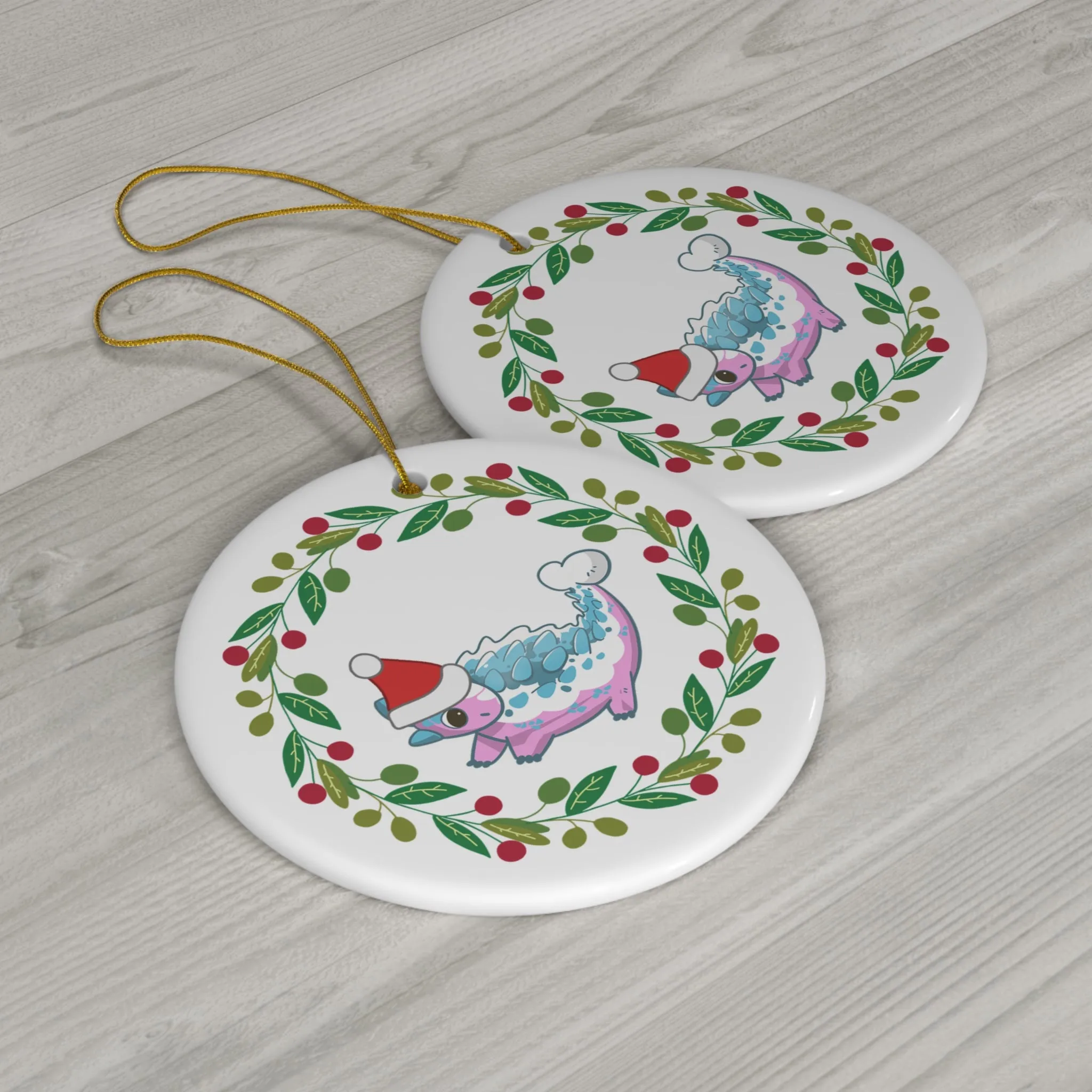 Holiday Trans Pride Ankylosaurus Ceramic Ornament - Wreath Edition