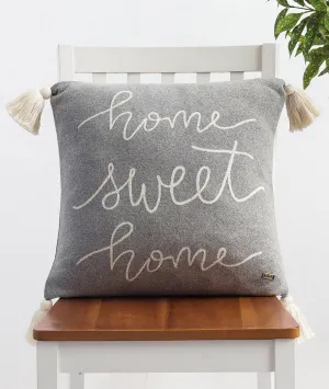 Home Sweet Home Cotton Knitted Decorative Light Grey Melange & Natural Color 18 x 18 Inches Cushion Cover