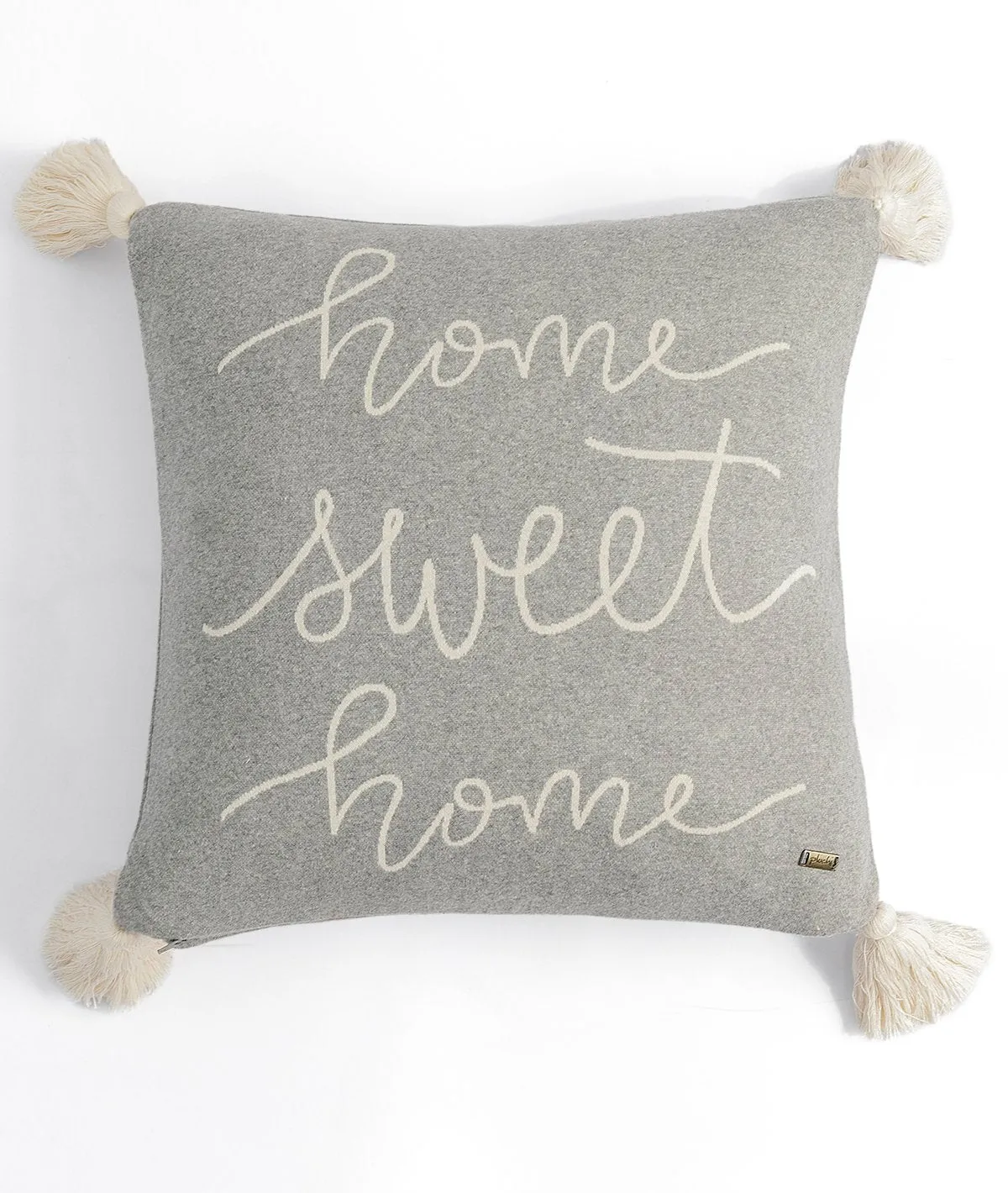 Home Sweet Home Cotton Knitted Decorative Light Grey Melange & Natural Color 18 x 18 Inches Cushion Cover