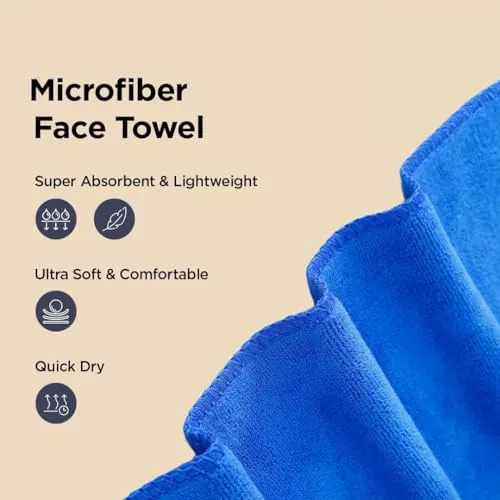Homestic Pack of 4 Face Towel | Microfiber Hand Towel | Antibacterial Face Towel | Hair & Face Towel for Man | 400 GSM Towel | SHXS.. | Blue