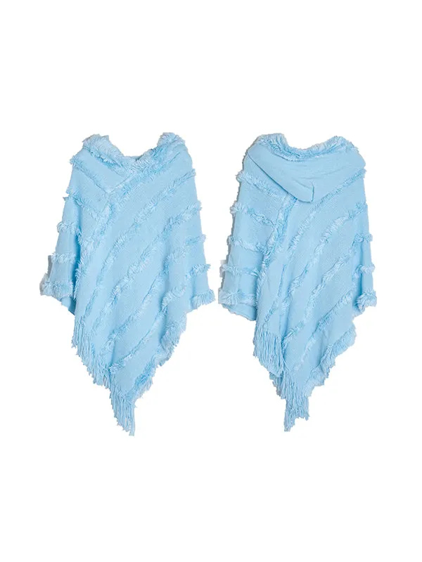 Hooded Keep Warm Solid Color Tasseled Cape Shawl&Cloak