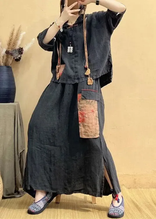 Hooded Tops And Skirts Cotton Two Pieces Set Summer