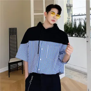 Hoodie Blue Patchwork Sweatshirts T-Shirts