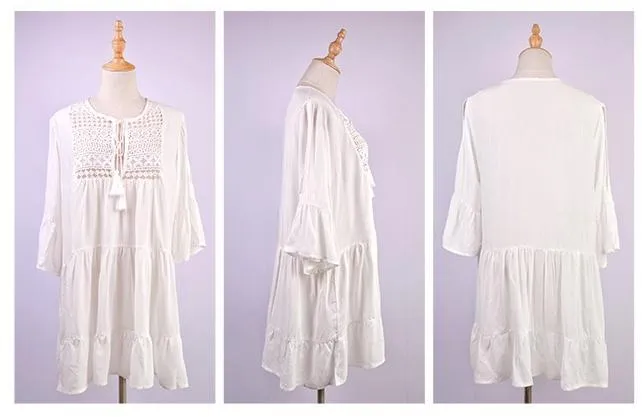 Hook Flower Loose Large Size Bikini Cover-Up Mini Dress
