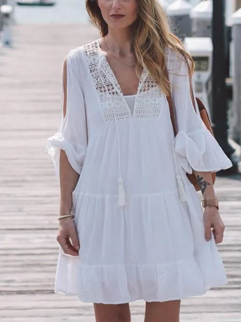 Hook Flower Loose Large Size Bikini Cover-Up Mini Dress
