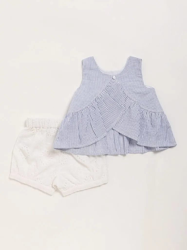 HOP Baby Blue Striped Top & Shorts Set