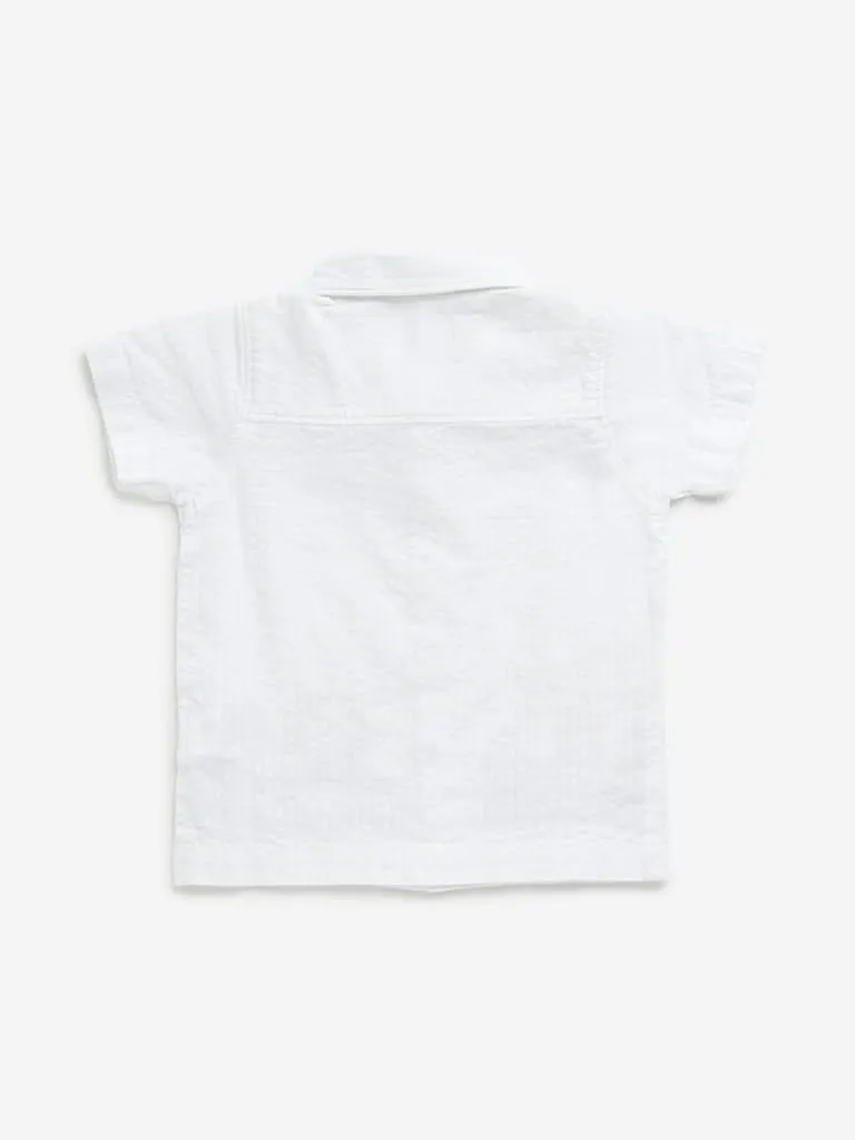 HOP Baby White Embroidered Seersucker Shirt
