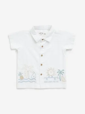 HOP Baby White Embroidered Seersucker Shirt