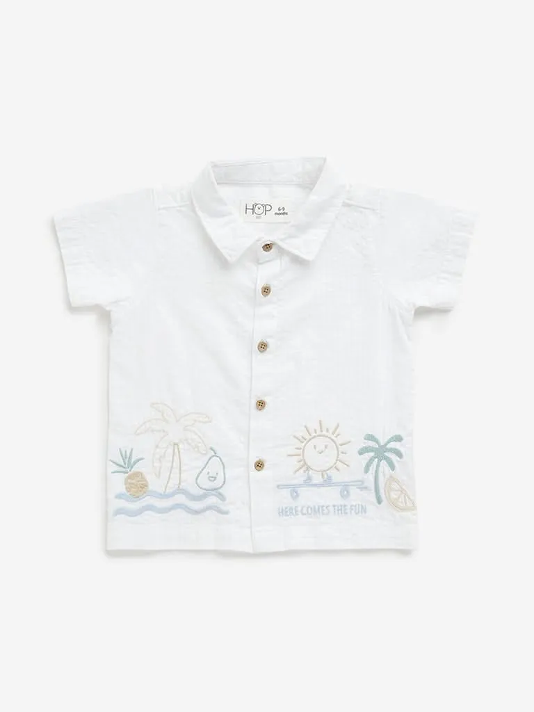 HOP Baby White Embroidered Seersucker Shirt