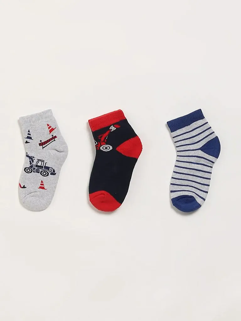 HOP Kids Grey Printed Socks - Pack of 3
