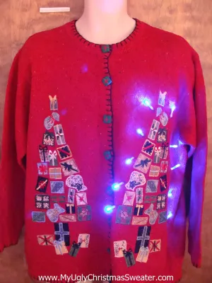 Horrible Collage Trees Light Up Ugly Xmas Sweater