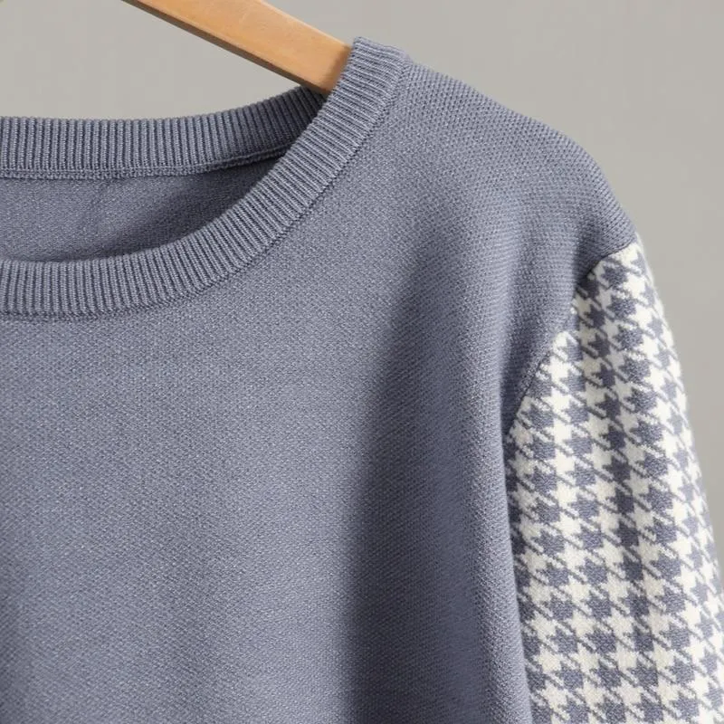 Houndstooth Details Fine Knit Loungewear Set