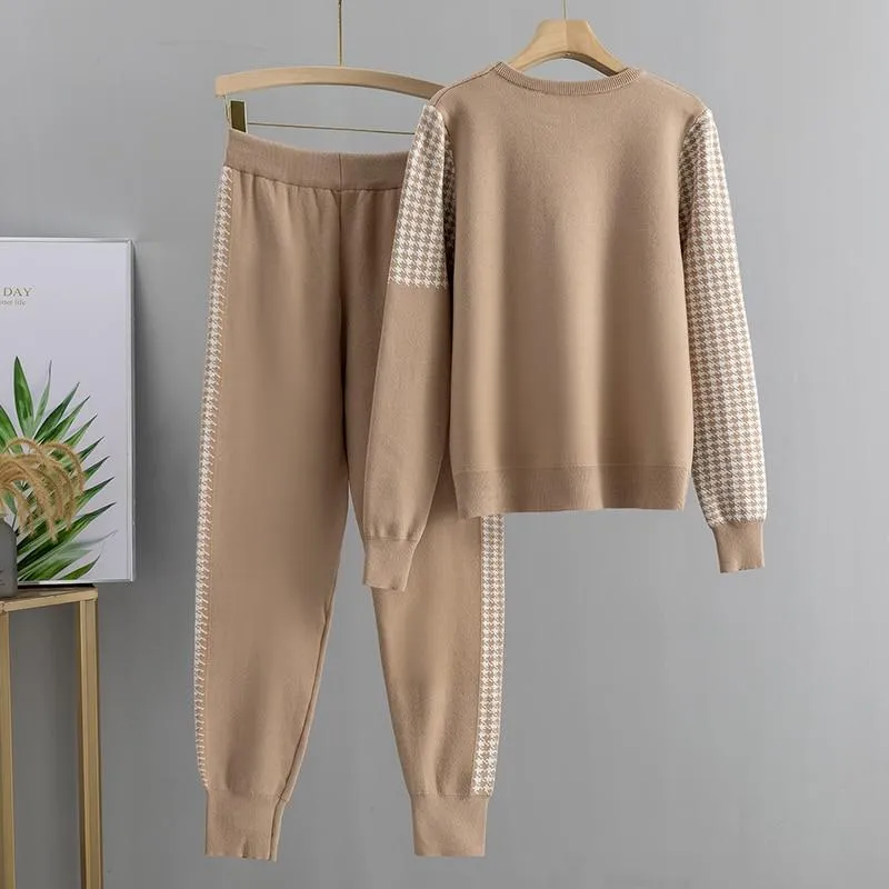 Houndstooth Details Fine Knit Loungewear Set