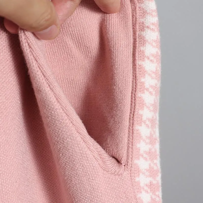 Houndstooth Details Fine Knit Loungewear Set