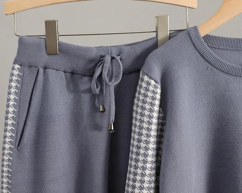 Houndstooth Details Fine Knit Loungewear Set