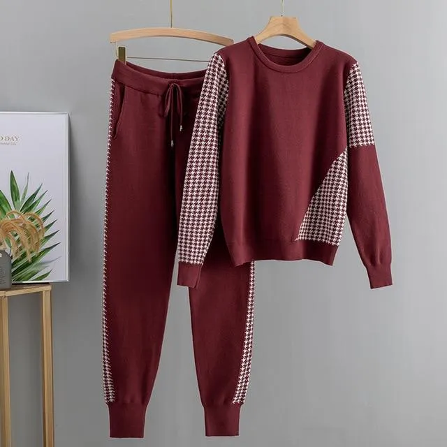 Houndstooth Details Fine Knit Loungewear Set